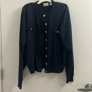 Oversized navy cardigan with gold colored  buttons